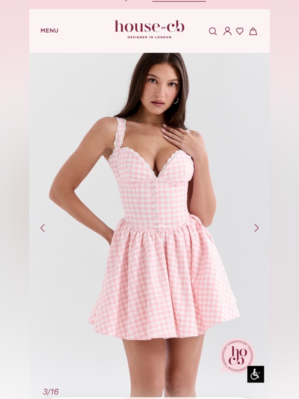 House of CB Pink BRIGITTE 
Strawberry Shortcake Gingham Corset Mini Dress